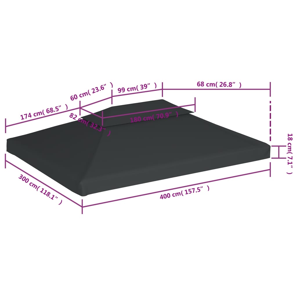 Copertura Superiore per Gazebo a 2 Strati 310g/m²4x3m Antracite | homemem39