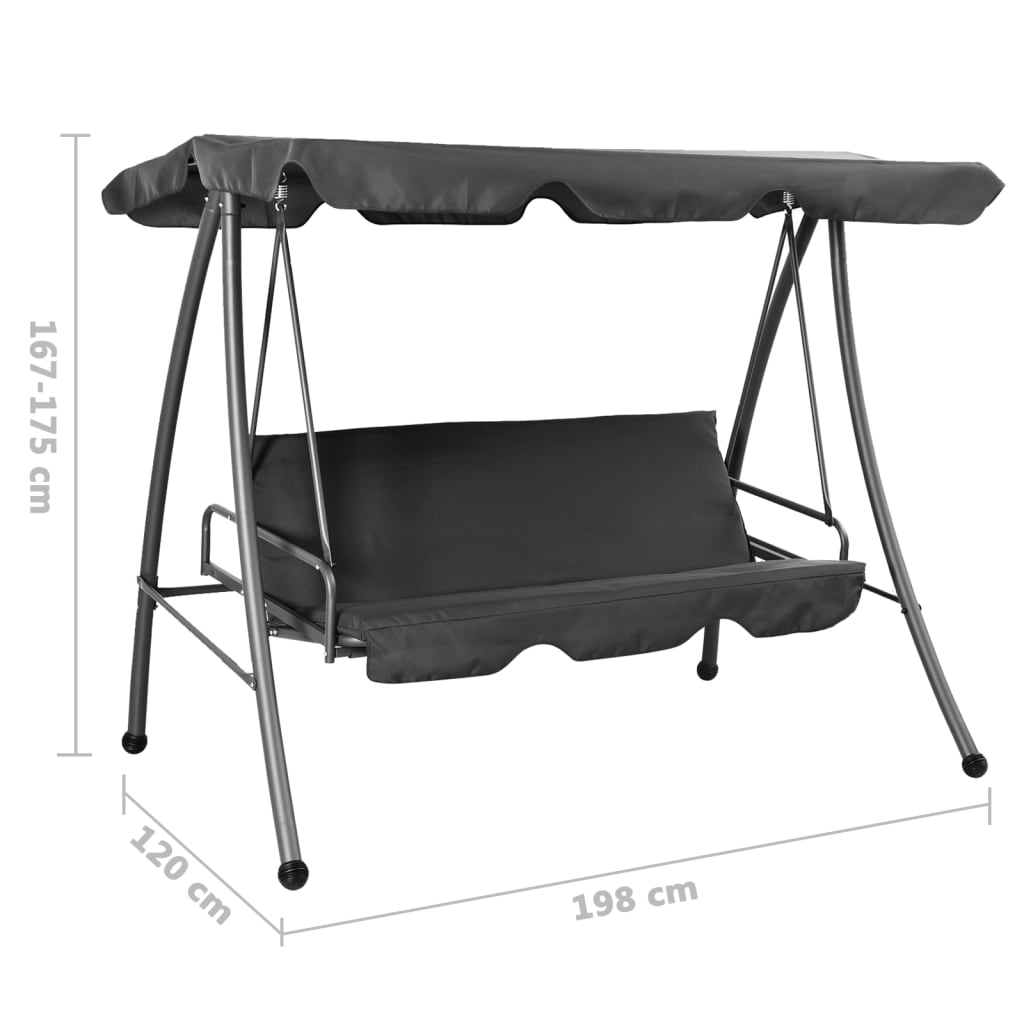 Panchina a Dondolo Baldacchino Antracite 192x118x175 cm Acciaio - homemem39