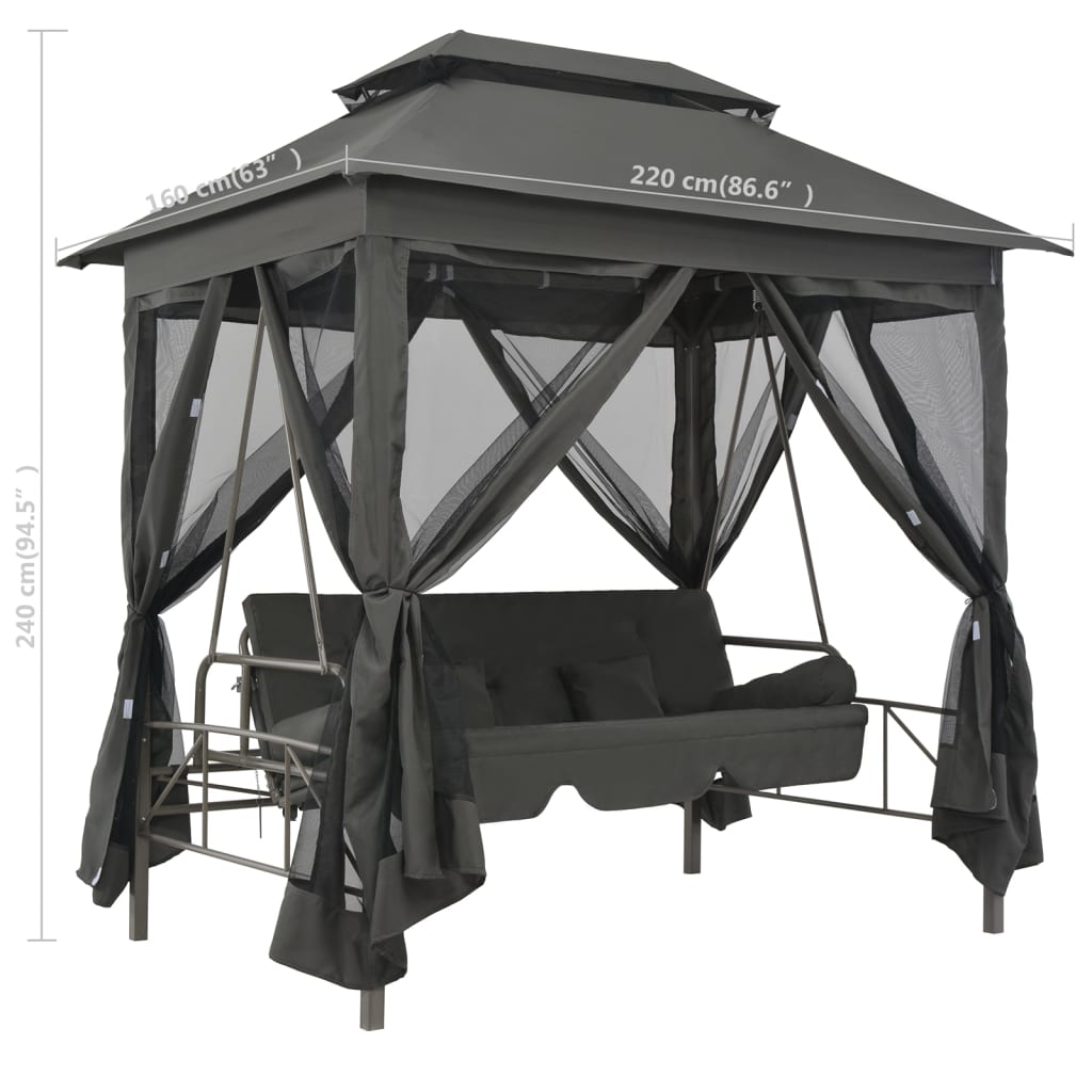Panchina a Dondolo Baldacchino Antracite 220x160x240 cm Acciaio | homemem39