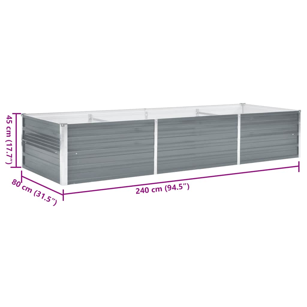 Letto Rialzato Giardino in Acciaio Zincato 240x80x45 cm Grigio