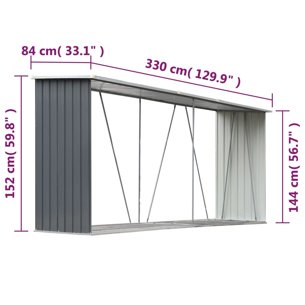 Capannone da Giardino in Acciaio Zincato 330x84x152cm Grigio - homemem39