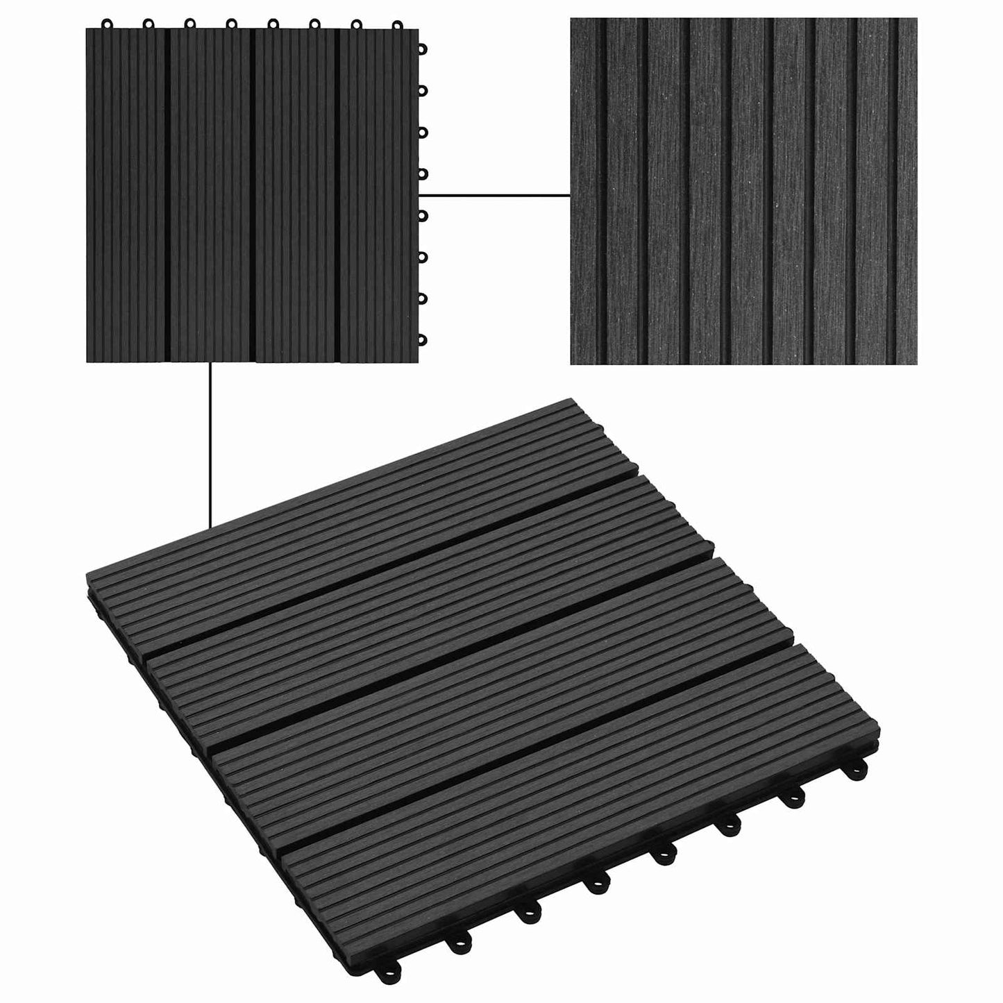 Piastrella per Decking 11 pz Nero 30 x 30 cm WPC
