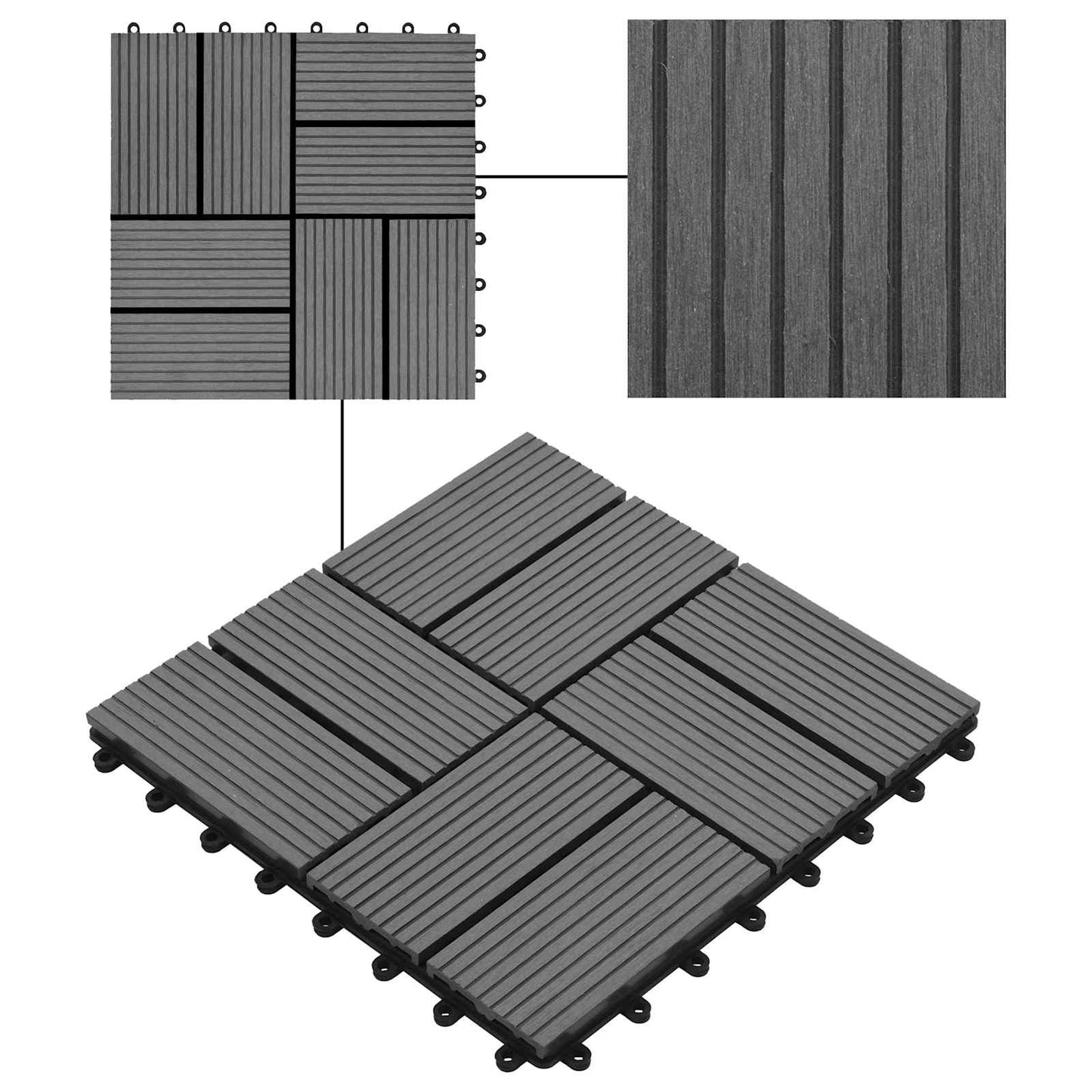 Piastrella per Decking 11 pcs Grigio 30 x 30 cm WPC | homemem39