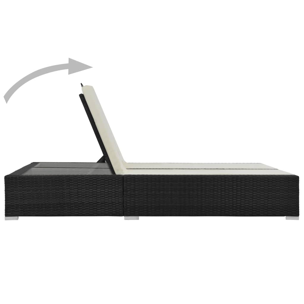 Lettino Prendisole Doppio in Polyrattan Nero - homemem39