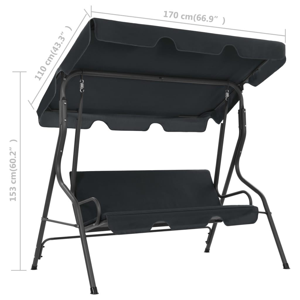 Panchina a Dondolo da Giardino Antracite 170x110x153 cm - homemem39