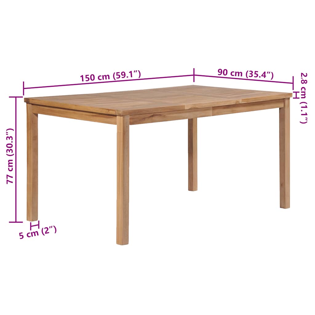 Tavolo da Giardino 150x90x77 cm in Legno Massello di Teak - homemem39