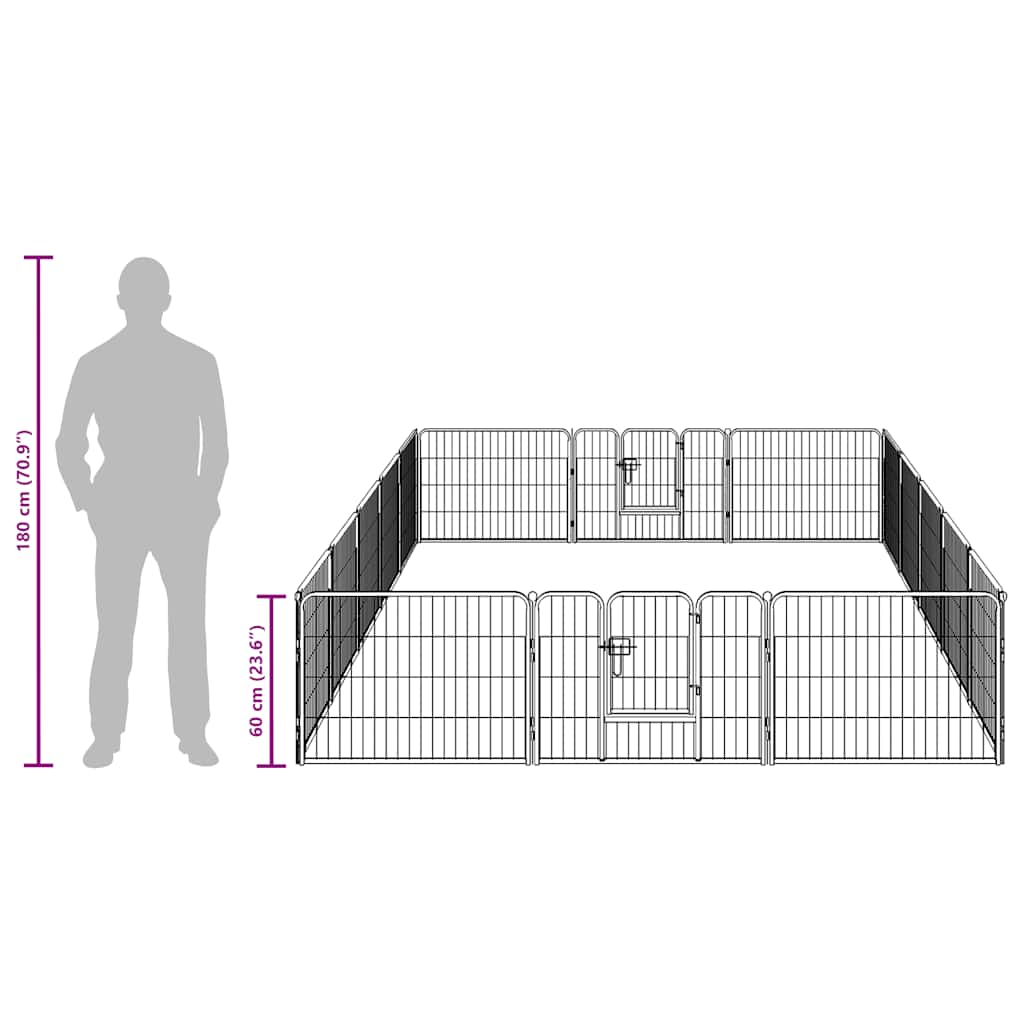 Box per Cani con 16 Pannelli in Acciaio 60x80 cm Nero | homemem39