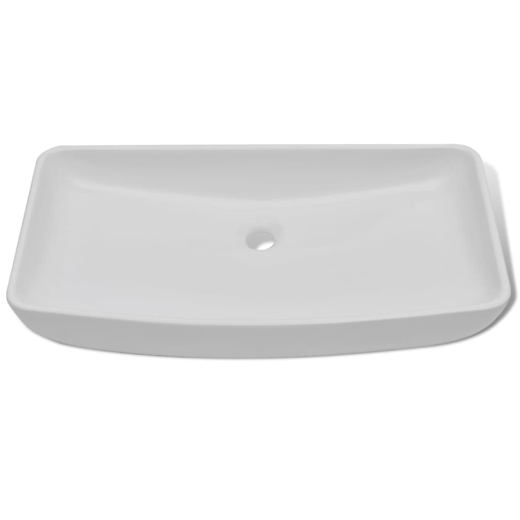 Lavello Bagno con Miscelatore in Ceramica Rettangolare Bianco - homemem39