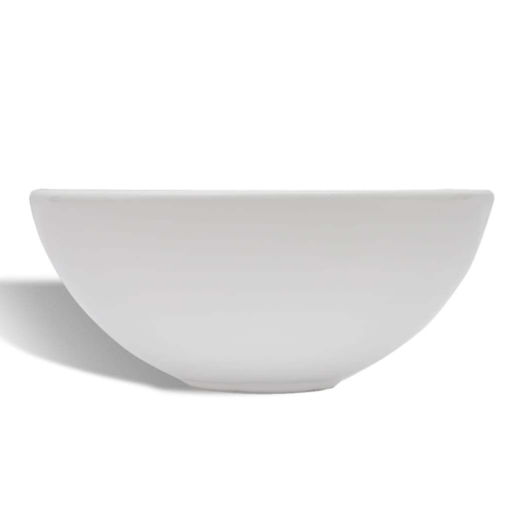 Lavello Bagno con Miscelatore in Ceramica Rotondo Bianco - homemem39