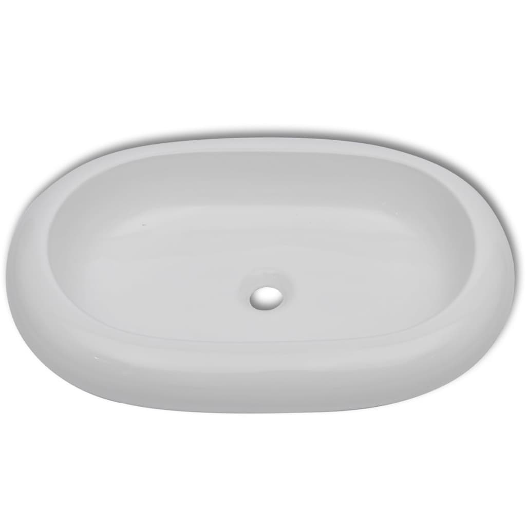 Lavello Bagno con Miscelatore in Ceramica Ovale Bianco - homemem39