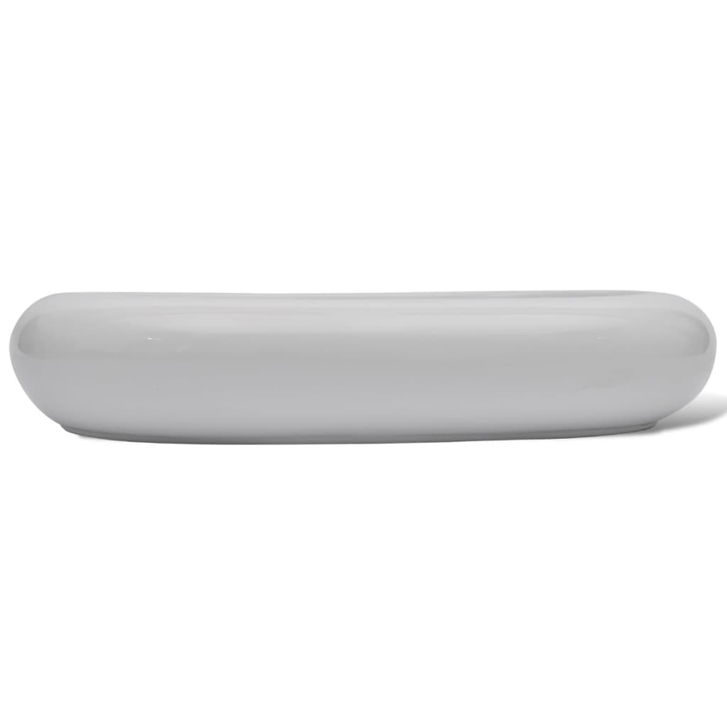 Lavello Bagno con Miscelatore in Ceramica Ovale Bianco - homemem39