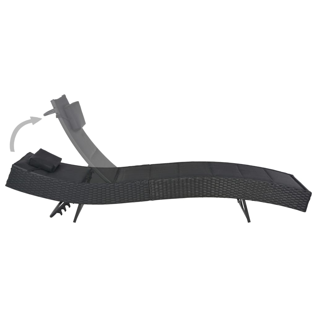 Lettino Prendisole in Polyrattan e Textilene Nero - homemem39
