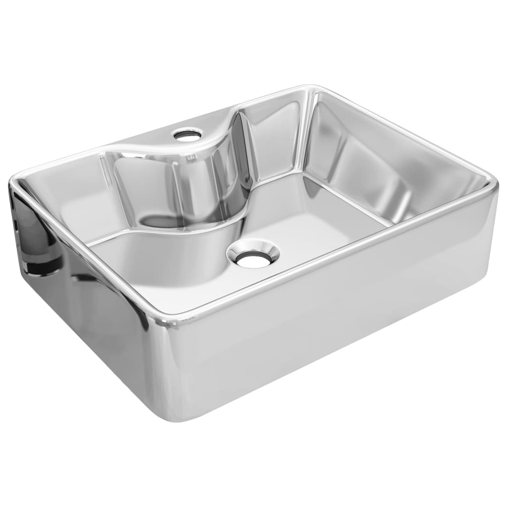 Lavandino con Foro per Rubinetto 48x37x13,5 cm Ceramica Argento - homemem39