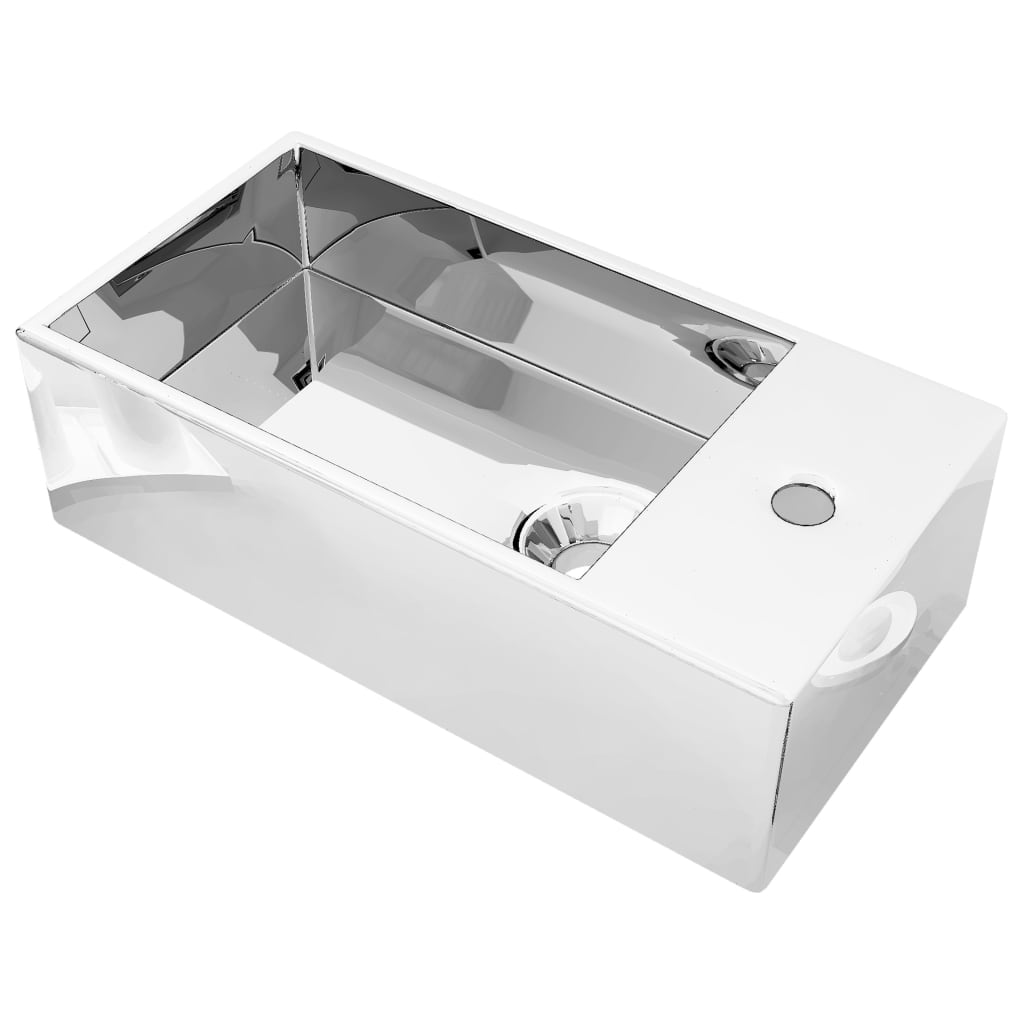 Lavandino con Troppopieno 49x25x15 cm in Ceramica Argento - homemem39