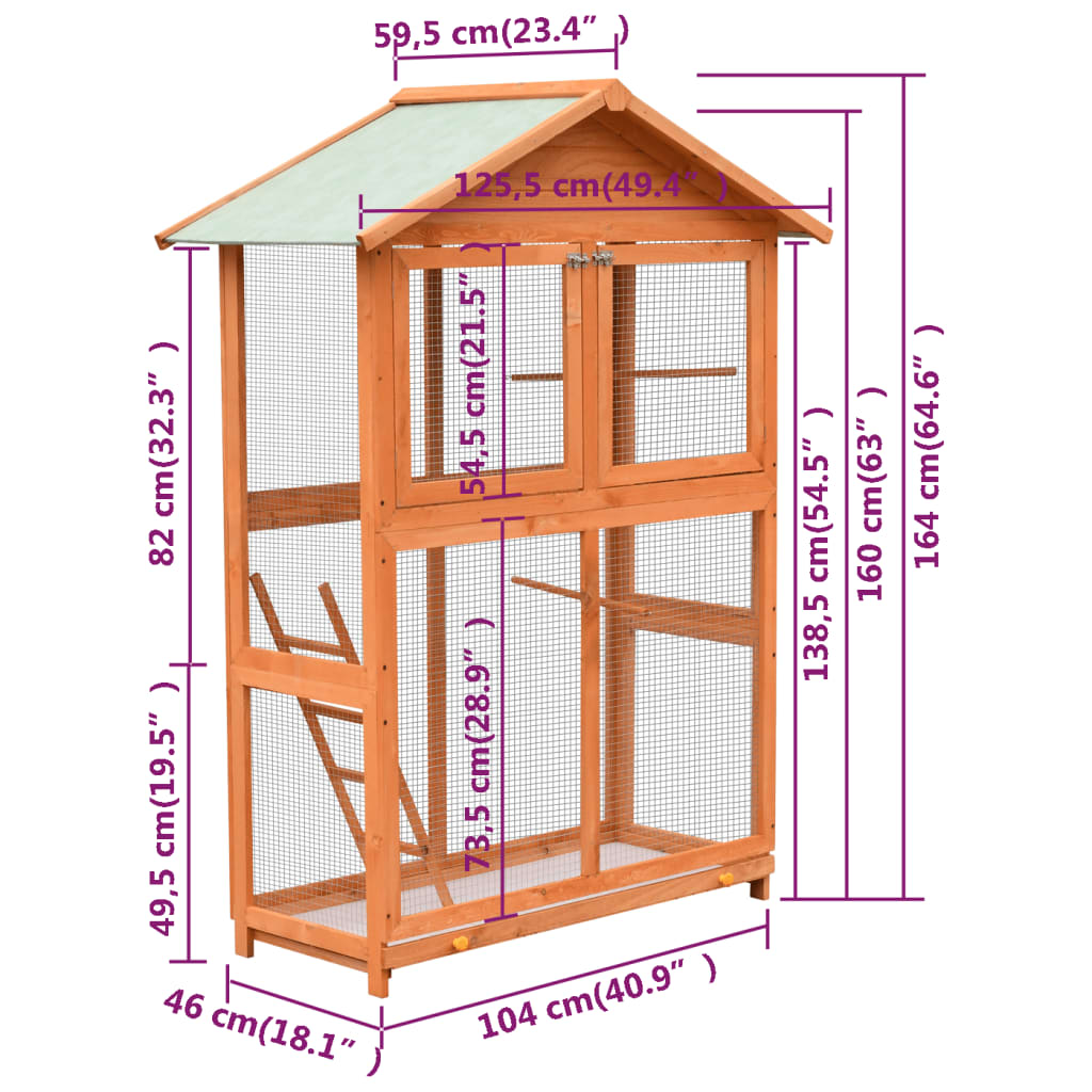 Gabbia per Uccelli in Legno di Pino e Abete 125,5x59,5x164 cm | homemem39