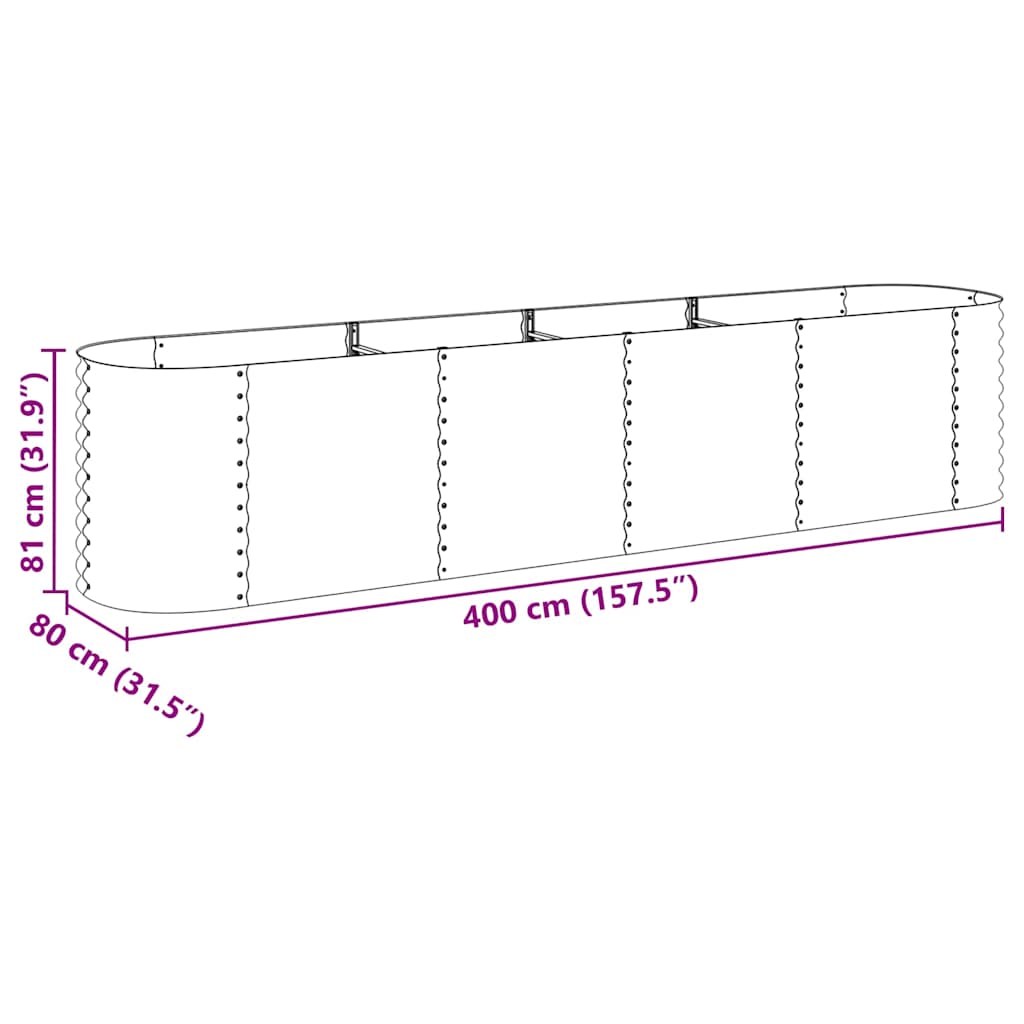 Letto Rialzato Giardino 400x80x81 cm in Acciaio Zincato Argento | homemem39