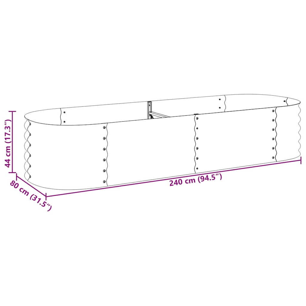 Letto Rialzato Giardino 240x80x44 cm in Acciaio Zincato Argento
