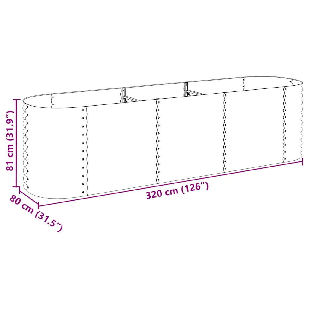 Letto Rialzato Giardino 320x80x81 cm in Acciaio Zincato Grigio