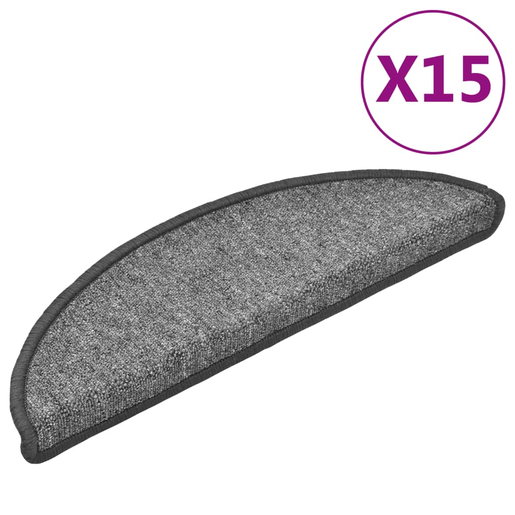 Tappetini per scale 15 pz 56x17x3 cm Grigio scuro Semicircolari - homemem39
