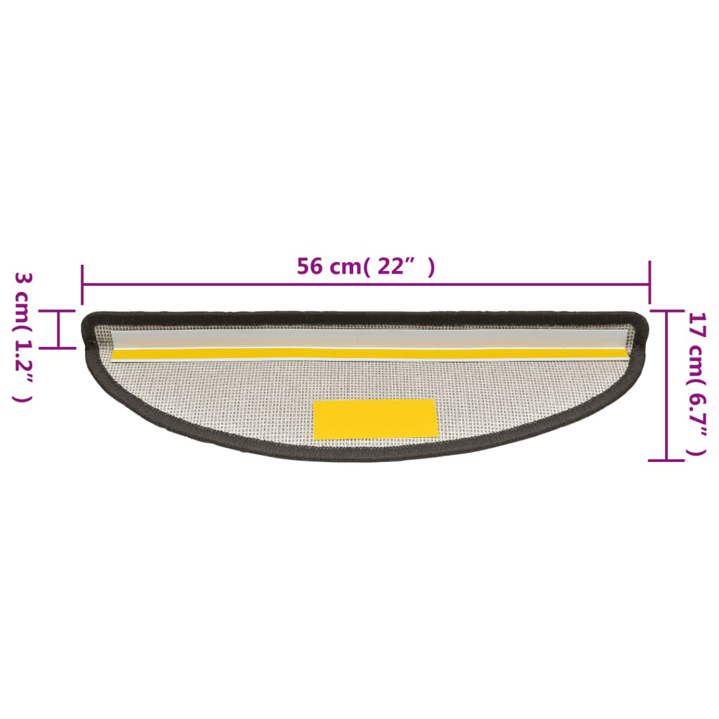 Tappetini per scale 15 pz 56x17x3 cm Grigio scuro Semicircolari - homemem39