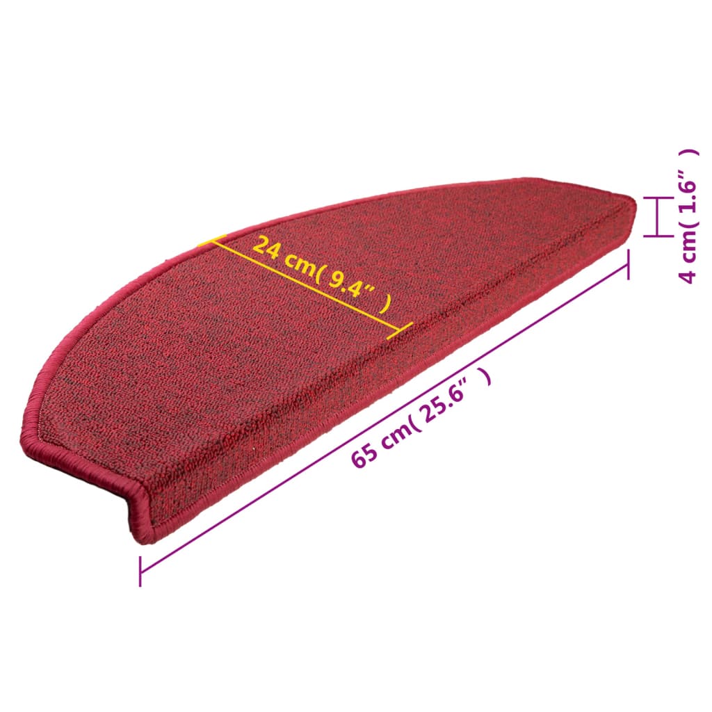 Tappetini per scale 15 pz 65x24x4 cm Bordeaux Semicircolari Grandi - homemem39