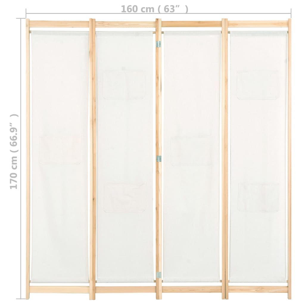 Divisorio a 4 Pannelli Crema 160x170x4 cm in Tessuto - homemem39