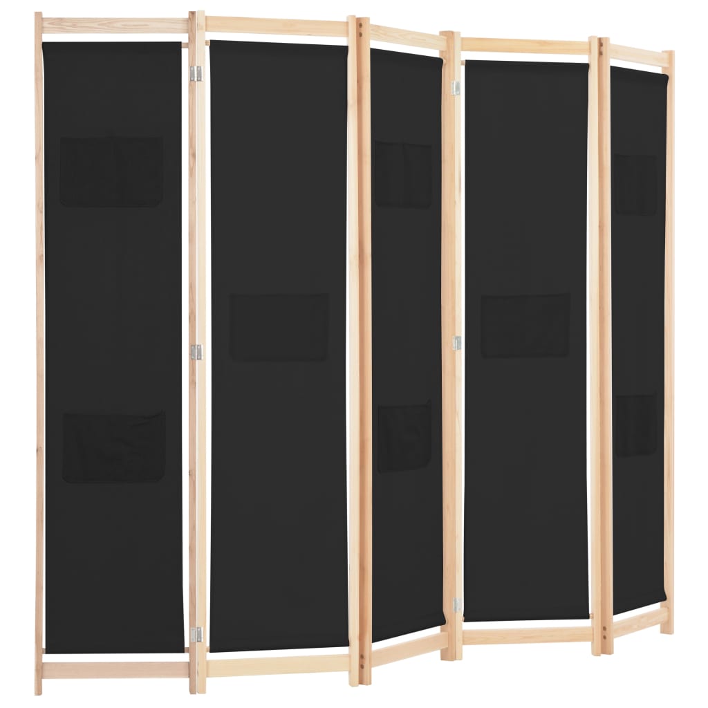 Divisorio a 5 Pannelli Nero 200x170x4 cm in Tessuto - homemem39
