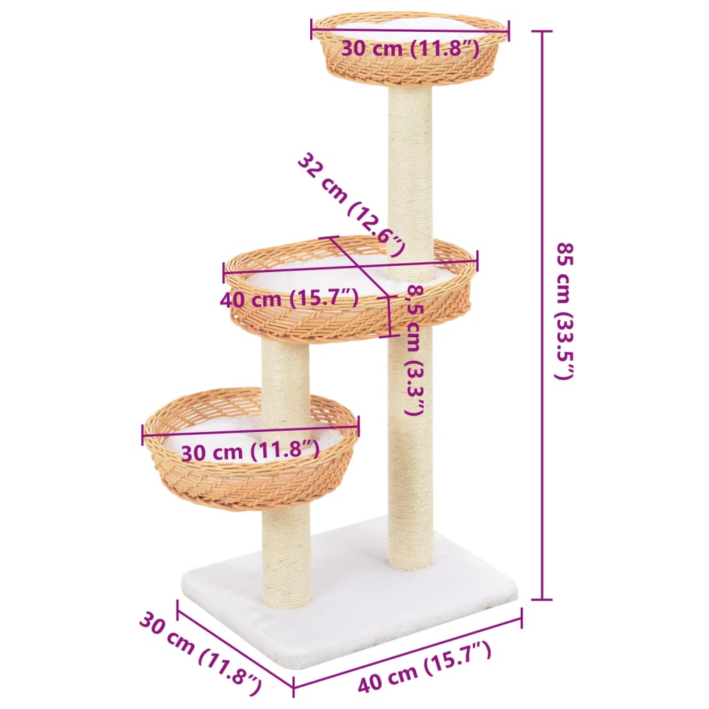 Albero per Gatti con Tiragraffi in Legno di Salice Naturale | homemem39