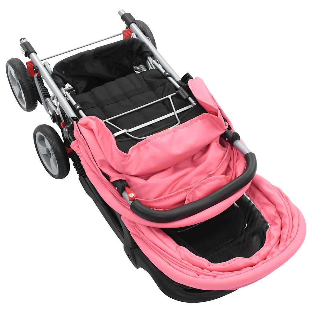 Passeggino Gemellare a Tandem Rosa e Nero in Acciaio - homemem39