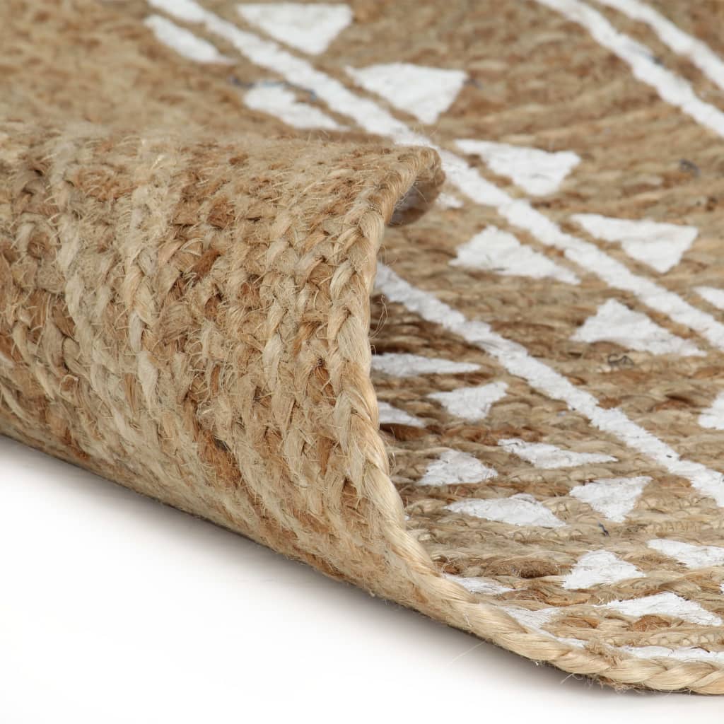 Tappeto Lavorato a Mano in Juta con Stampa Bianca 150 cm - homemem39