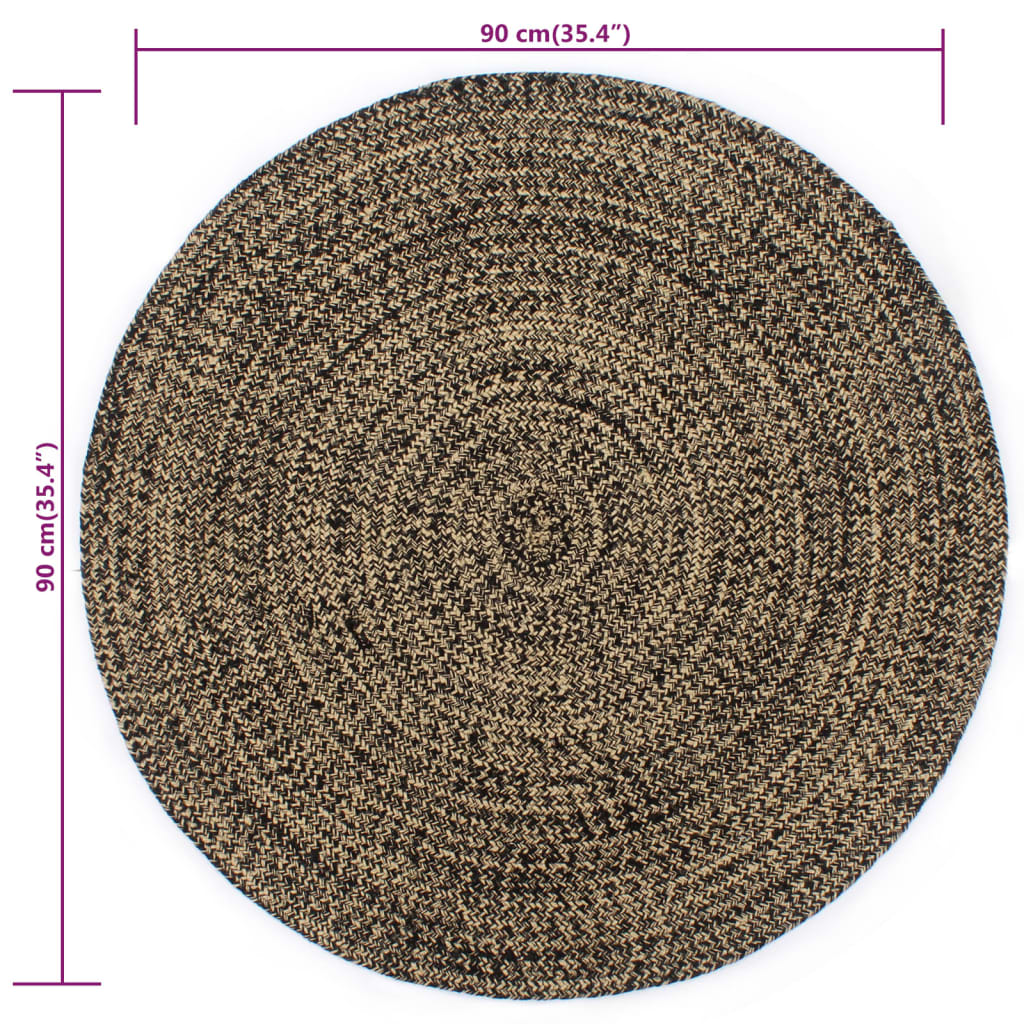 Tappeto Artigianale in Juta Nero e Naturale 90 cm - homemem39