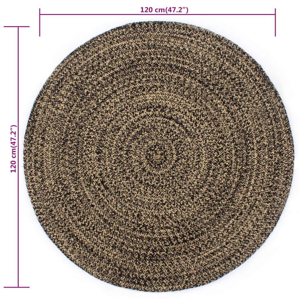 Tappeto Artigianale in Juta Nero e Naturale 120 cm - homemem39