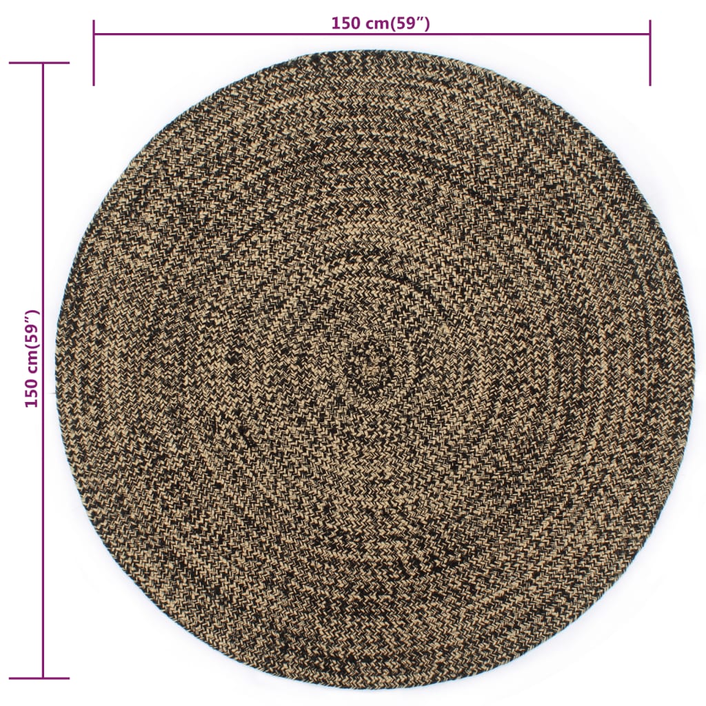 Tappeto Artigianale in Juta Nero e Naturale 150 cm - homemem39