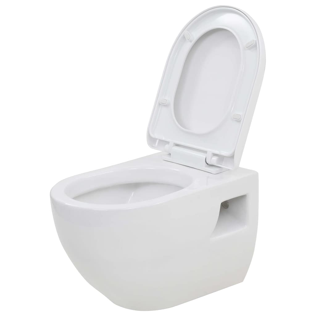 WC a Muro con Sciacquone Nascosto in Ceramica Bianco