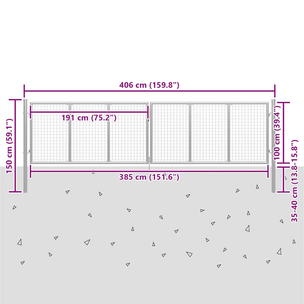 Cancello da Giardino in Acciaio Zincato 400x100 cm Argento | homemem39