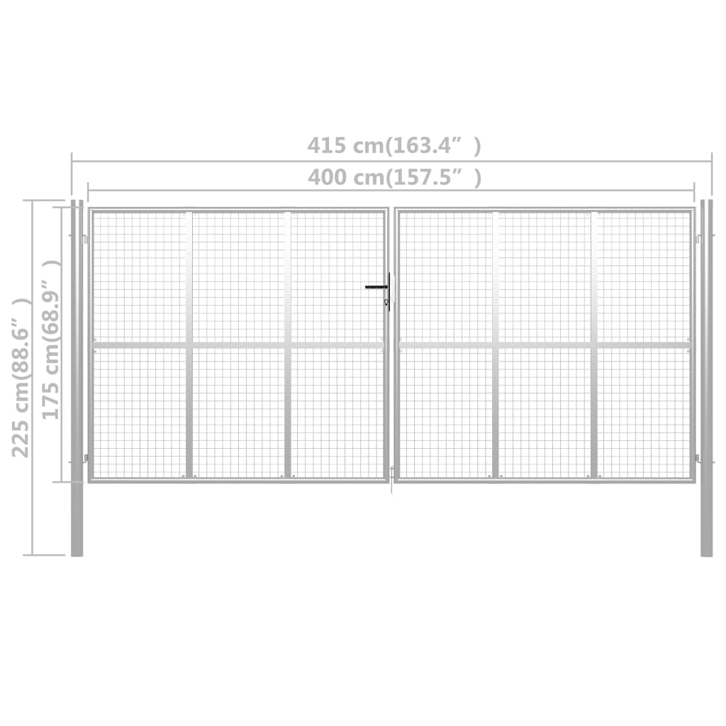Cancello da Giardino in Acciaio Zincato 400x175 cm Argento | homemem39