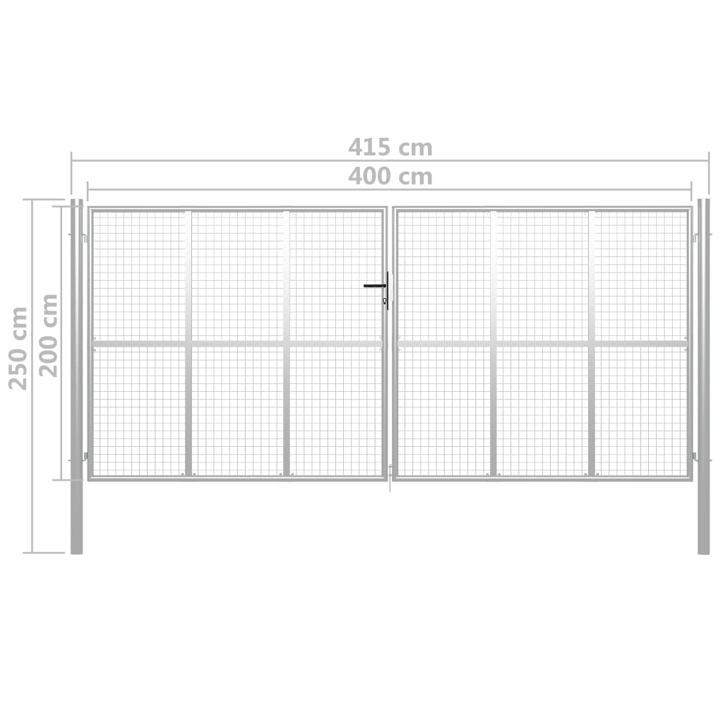 Cancello da giardino in acciaio zincato 415x200 cm argento - homemem39