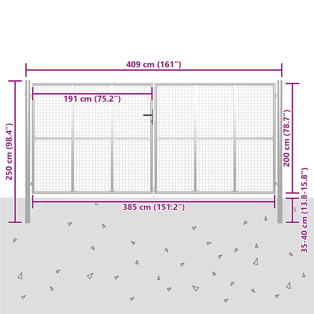 Cancello da Giardino in Acciaio Zincato 400x200 cm Argento | homemem39