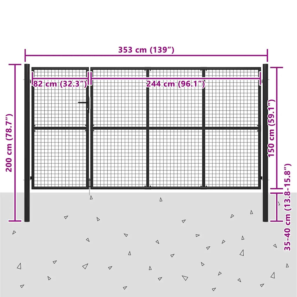 Cancello da Giardino in Acciaio 350x150 cm Antracite | homemem39