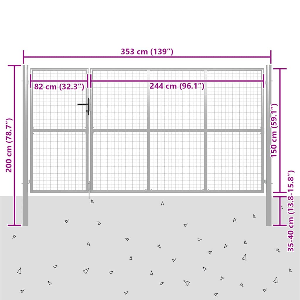 Cancello per Giardino in Acciaio 350x150 cm Argento