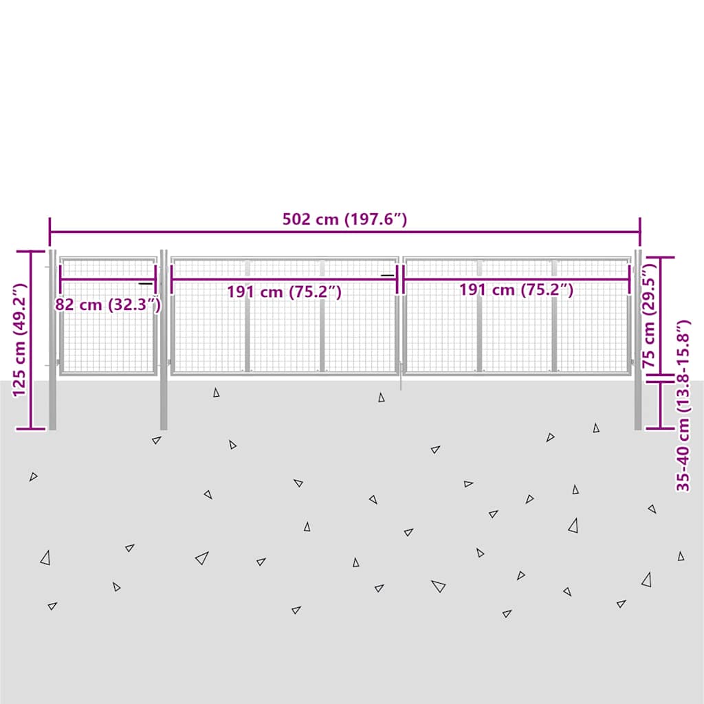 Cancello da Giardino in Acciaio 500x75 cm Argento | homemem39