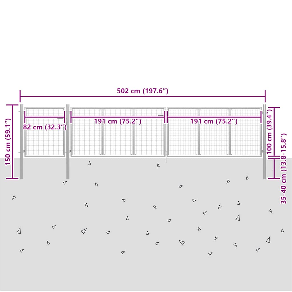 Cancello da Giardino in Acciaio 500x100 cm Argento | homemem39