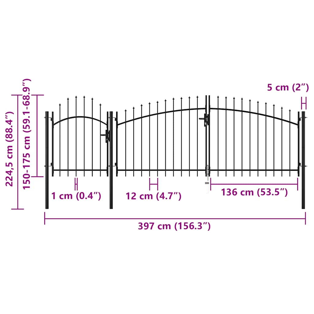 Cancello da Giardino Woerden in acciaio 1,75x4 m Nero | homemem39
