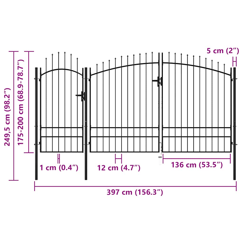 Cancello da Giardino Woerden in acciaio 1,95x4 m Nero | homemem39
