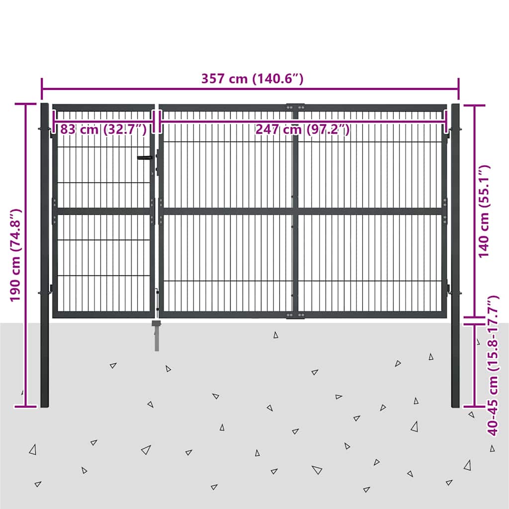 Cancello di Recinzione con Pali in Acciaio 350x140 cm Antracite | homemem39