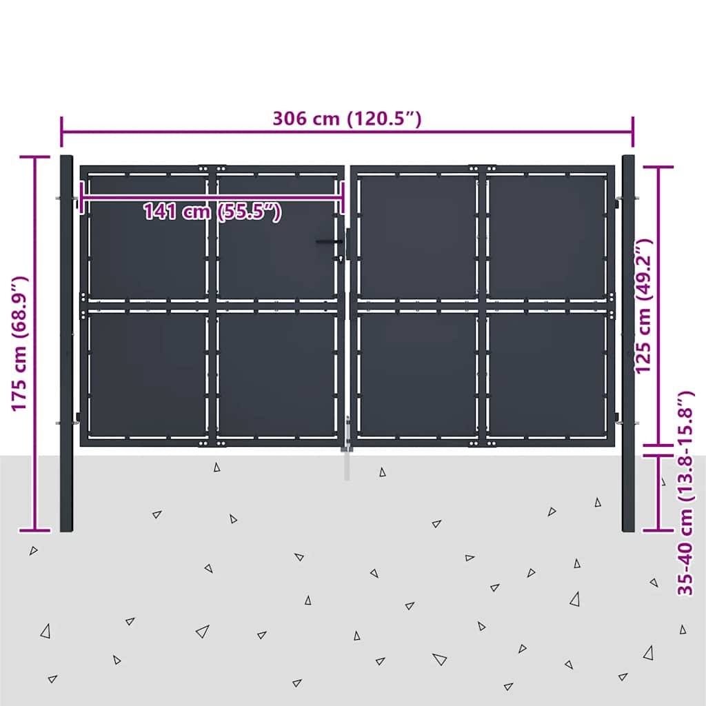 Cancello da Giardino in Acciaio 300x125 cm Antracite | homemem39