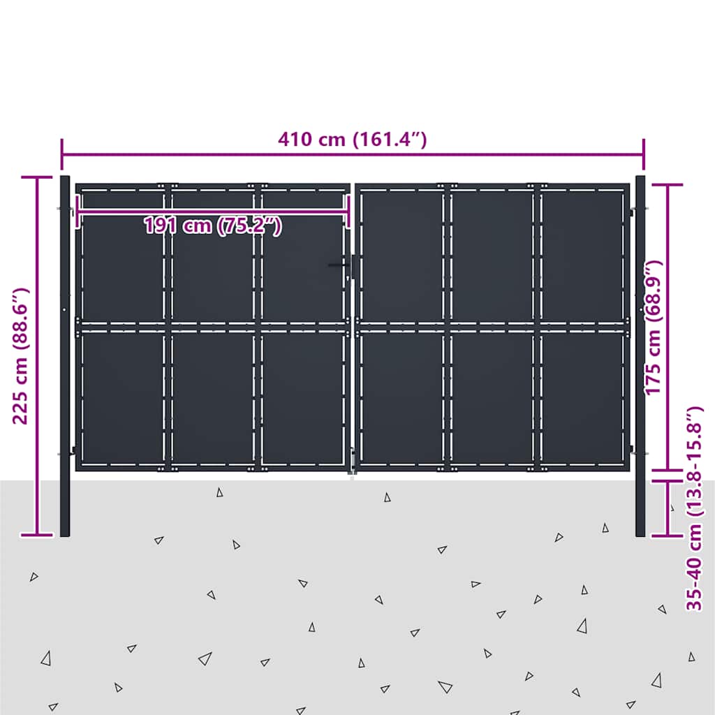 Cancello da Giardino in Acciaio 400x175 cm Antracite | homemem39