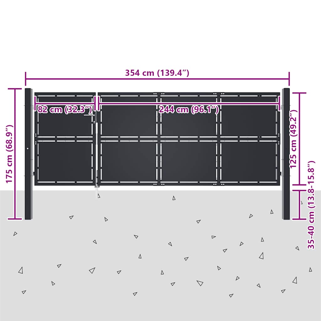 Cancello da Giardino in Acciaio 350x125 cm Antracite | homemem39