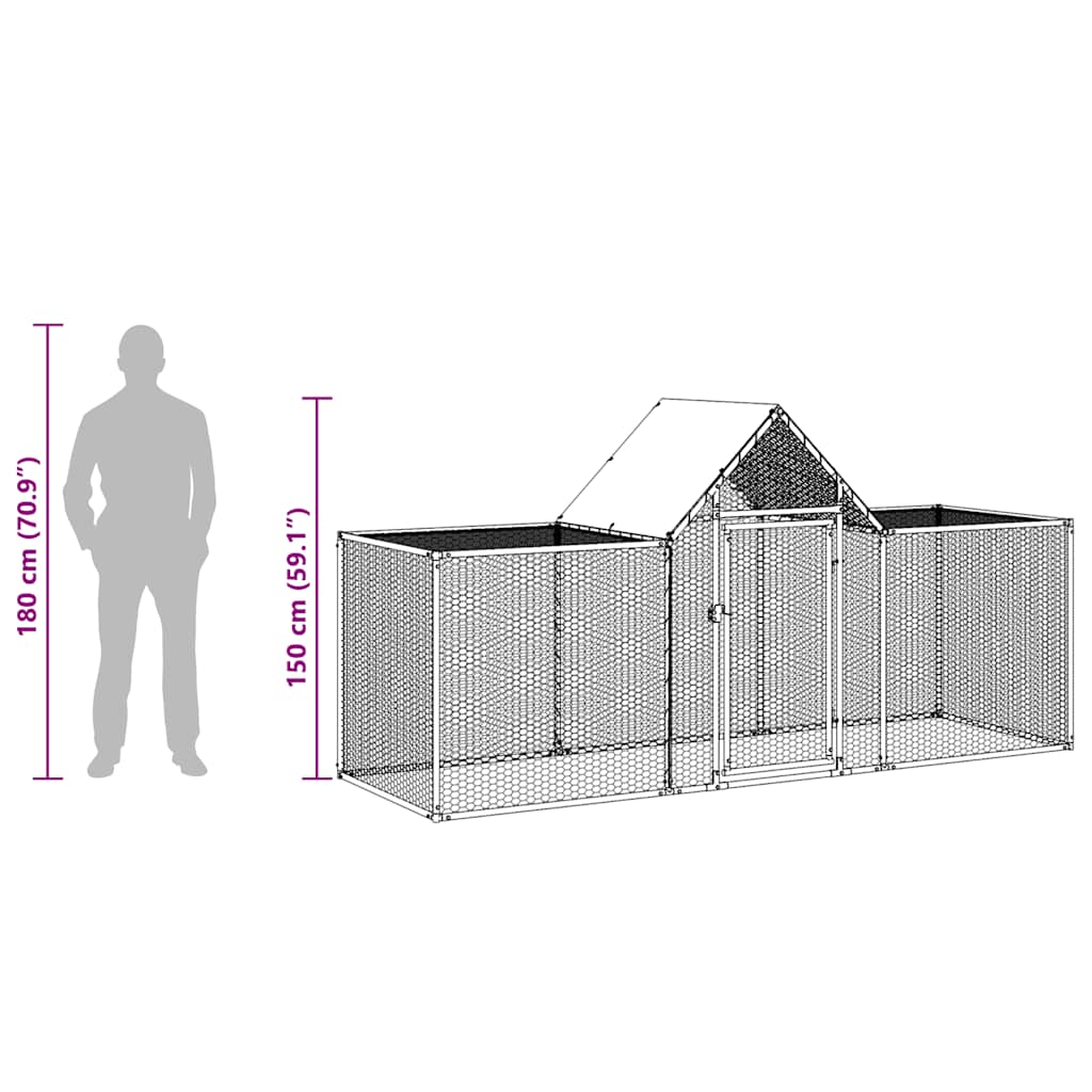 Chicken coop 3x1x1.5 m in galvanized steel