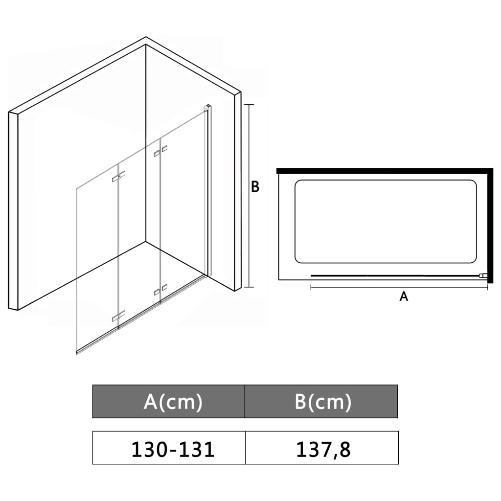Box Doccia Pieghevole a Libro 3 Pannelli in ESG 130x138 cm - homemem39